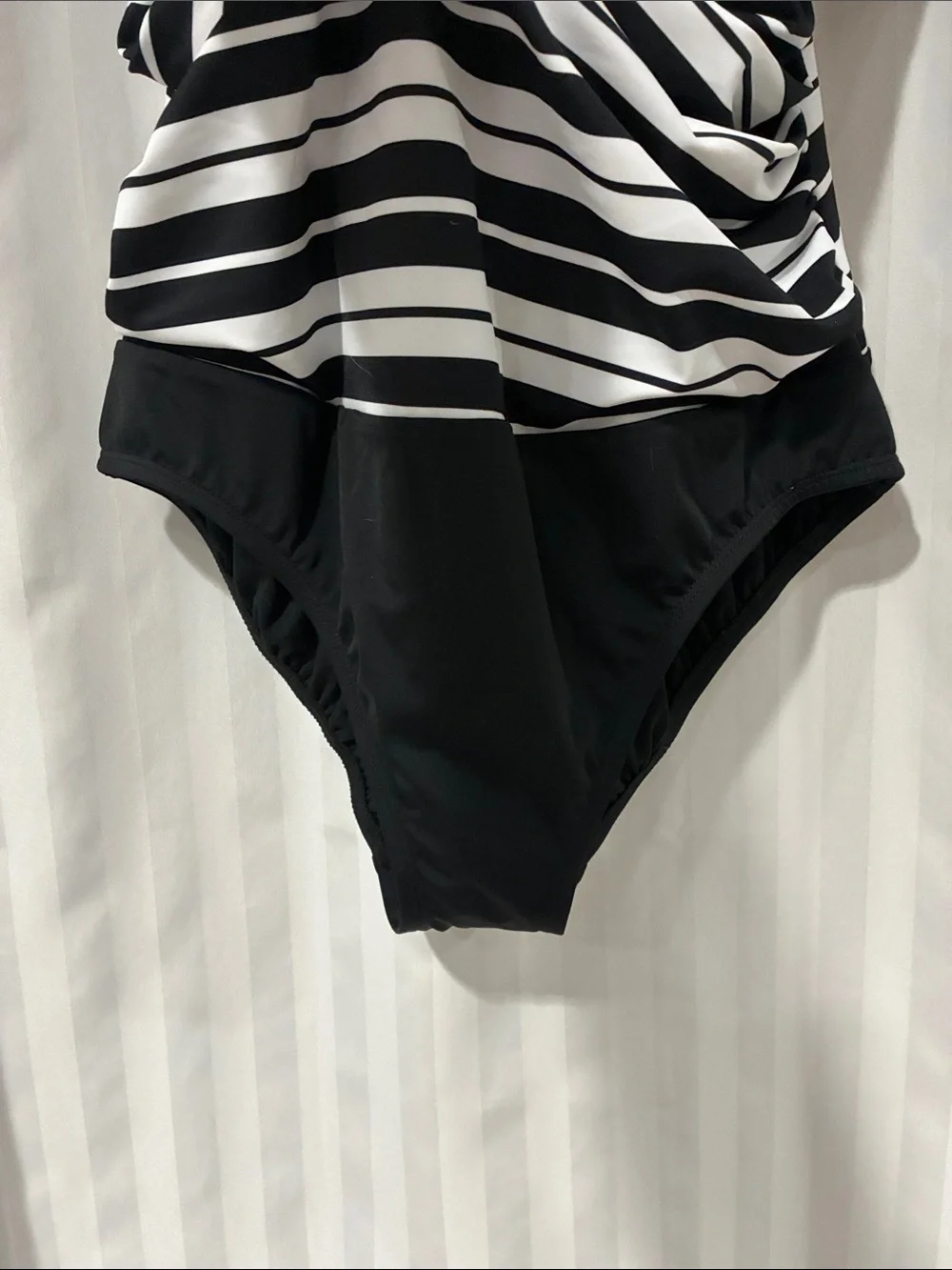 Swim Solutions Black and White Striped One-Piece Swimsuit - Picture 3 of 11